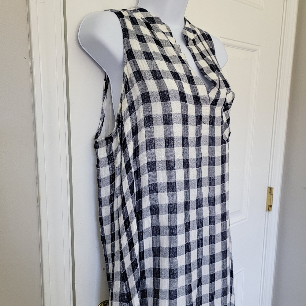 Cloth & Stone Anthropologie V Neck Sleeveless Gingham Blue White Dress Check L - Picture 3 of 13